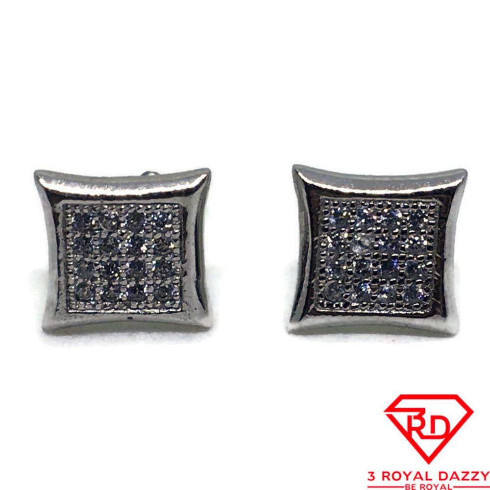 Flat pointy Square White CZ stud Earring 14k gold